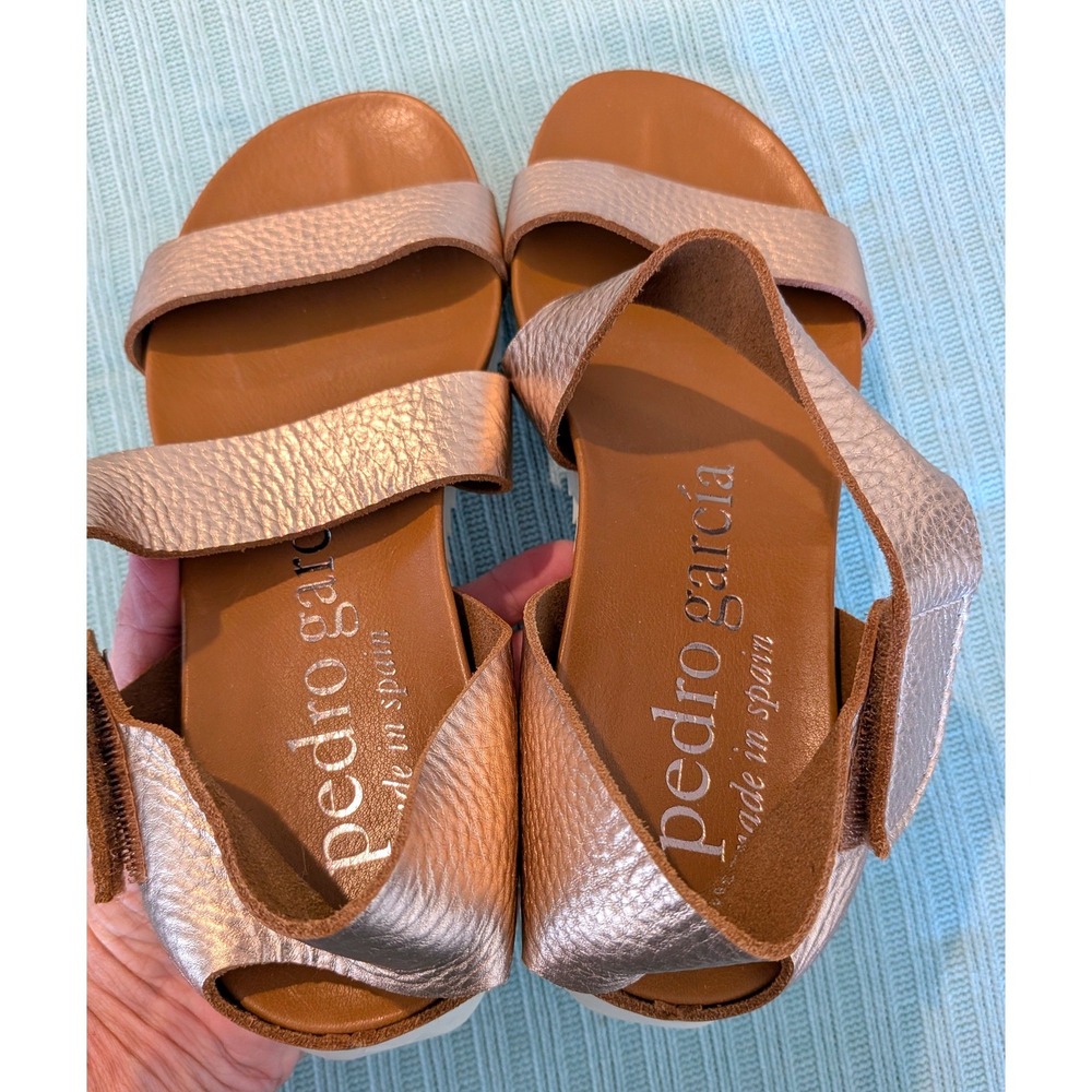 Pedro Garcia Jedda Metallic Leather Platform Sandals Spain 41 - Picture 3 of 10